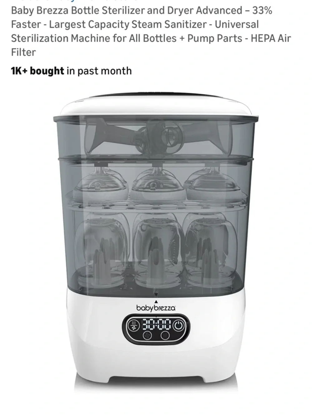 Baby Brezza Advanced Grey Electric Baby Bottle Sterilizer and Dryer - Picture 2 of 2